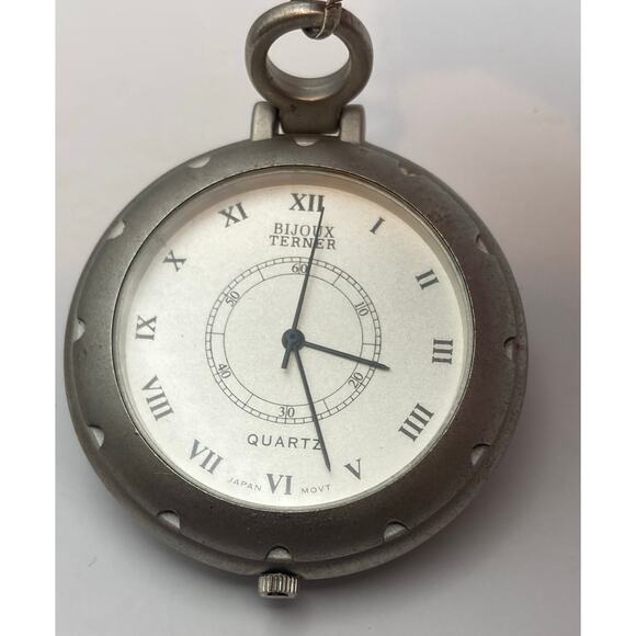 Bijoux Turner Open Face Quartz Pocket Watch with 12" Chain - Clip - New Battery - Picture 4 of 5